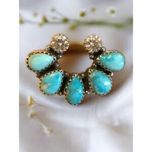 Bluebird Turquoise & Moissanite Diamond Naja Southwestern Ring Adjustable